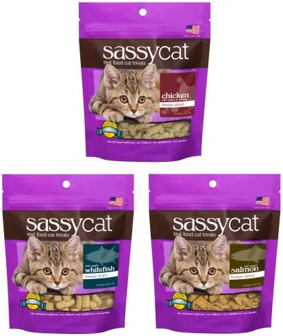  Herbsmith Sassy Cat Treats - Freeze Dried Chicken Treats – All Natural Treats For Cats - Bundle- Duck, Chicken, Rabbit, Turkey, Whitefish, And Salmon