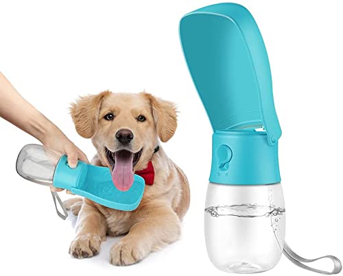  Dog Water Bottle Portable Pet Travel Bowl Foldable Dispenser For Walking Hiking, Puppy Accessories Dog Water Bottle With Activated Carbon Filter, Leak Proof, Food-Grade Materials(10 Oz,Blue)