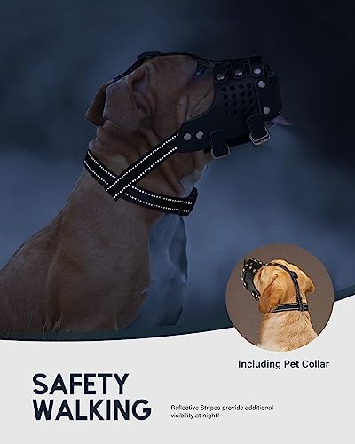 Dog Muzzle Leather, Pitbull Muzzle Amstaff Muzzles Staffordshire Terrier Secure Basket, Breathable And Adjustable Soft Muzzle For Medium Large Breeds Anti Biting Barking Chewing (Black, M)