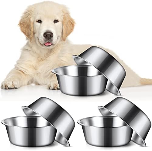  6 Pcs Stainless Steel Metal Dog Bowls Replacement Basic Dog Bowls Thickened Dog Water Bowls Set Travel Kennel Food Dish Bowls No Spill For Small Medium Large Dogs, Dishwasher Safe (6.9 Inch)
