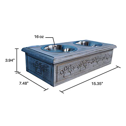  Iconic Pet Sassy Paws Wooden Pet Double Diner With Stainless Steel Food & Water Bowls For Dogs & Cats