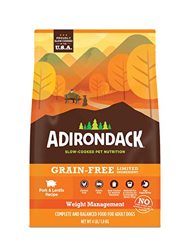  Adirondack Dog Food Made In USA [Limited Ingredient Grain Free Dog Food], Weight Management Dry Dog Food, Pork And Lentils Recipe, 4 Lb. Bag