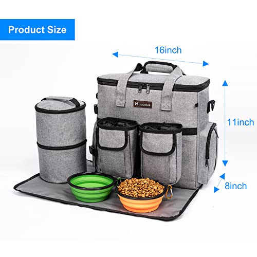  Airline Approved Dog Travel Bag With 2 Dog Treat Training Pouches, Dog Tote Organizer For Weekend Pet Travel Supplies & Accessories, 2 Collapsible Dog Bowls, 2 Travel Dog Food Container (Grey)