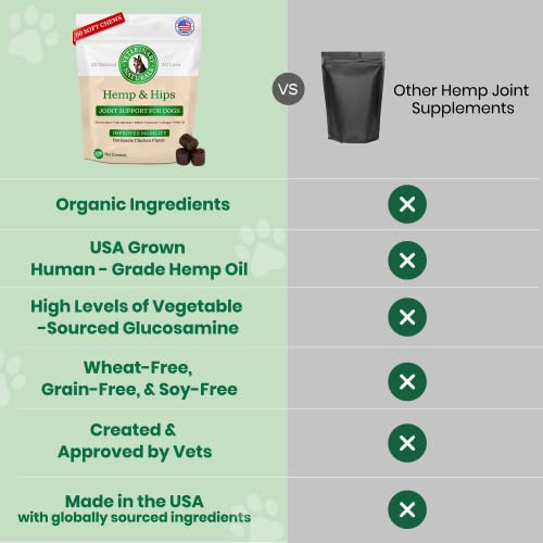  Veterinary Naturals Hemp & Hips Joint Supplement For Dogs - 60 Soft Chews For Dog Hip And Joint Supplement With Glucosamine For Dogs, MSM, & Turmeric (Rotisserie Chicken)