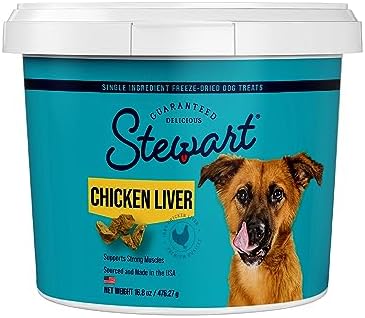 Stewart Freeze Dried Dog Treats, Beef Liver, Grain Free & Gluten Free, 21 Ounce Resealable Tub, Single Ingredient, Dog Training Treats