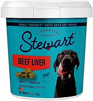  Stewart Freeze Dried Dog Treats, Beef Liver, Grain Free & Gluten Free, 21 Ounce Resealable Tub, Single Ingredient, Dog Training Treats