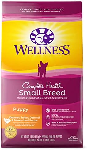  Wellness Complete Health Small Breed Dry Dog Food With Grains, Natural Ingredients, Made In USA With Real Turkey, For Dogs Up To 25 Lbs, (Adult, Turkey & Oatmeal, 4-Pound Bag)