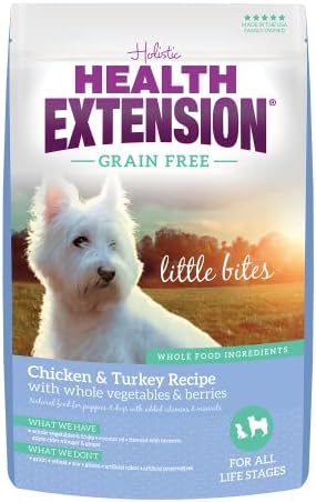  Health Extension Little Bites Dry Dog Food, Natural Food With Vitamins & Minerals, Suitable For All Puppies, Grain Free Buffalo & Whitefish Recipe With Whole Vegetable & Berries (10 Pound / 4.5 Kg)