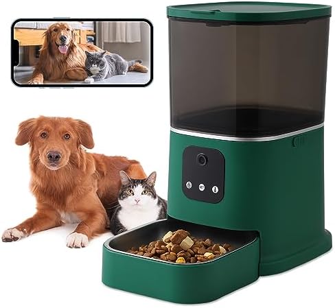  SUITHO Automatic Cat Food Dispenser,Automatic Dog Feeder, HD 1080P Video With Camera,2.4G WiFi Cat Food Timer Feeder, Customize Feeding Plan,6L Smart Pet Feeder For Cats And Dogs Green