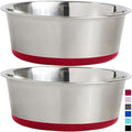  Gorilla Grip Stainless Steel Metal Dog Bowl Set Of 2, 6 Cups, Rubber Base, Heavy Duty, Rust Resistant, Food Grade BPA Free, Less Sliding, Quiet Pet Bowls For Cats And Dogs, Dry And Wet Foods, Red
