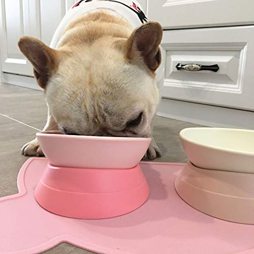  Umysky French Bulldog Food Bowl- Slanted Tilted Pug Food Water Bowl,Cat Bowl- Feeder For Frenchie/Shih Tzu/Flat Faced Small Dogs/Puppies/Cats(Grey