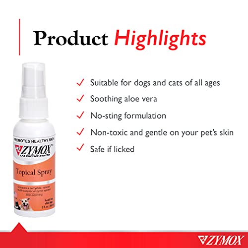  Pet King Brands Zymox Topical Hot Spot Spray For Dogs And Cats Without Hydrocortisone, 2oz