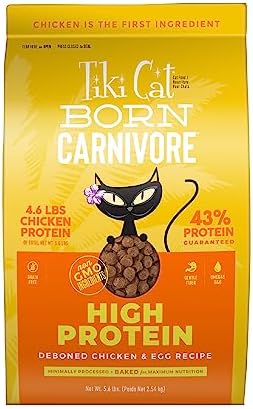  Tiki Cat Born Carnivore High Protein, Herring & Salmon Meal, Grain-Free Baked Kibble To Maximize Nutrients, Dry Cat Food, 2.8 Lbs. Bag