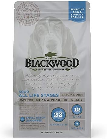  Blackwood Dog Food Made In USA Slow Cooked Dry Dog Food [Sensitive Skin And Stomach Dog Food To Solve Food Sensitivities Naturally], Catfish & Pearled Barley Recipe, 5 Lb. Bag