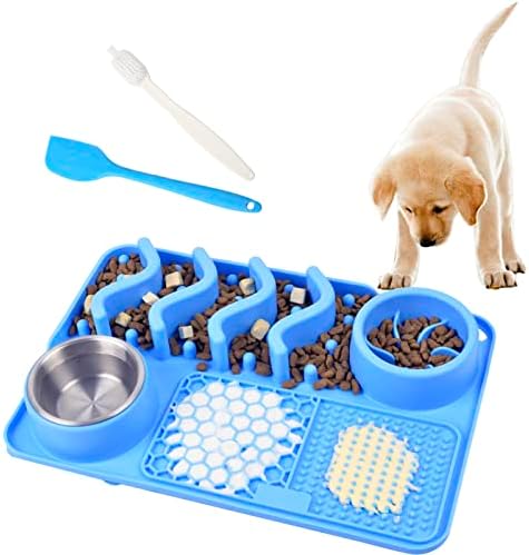  ChezAbbey Slow Feeder Dog Bowl, Silicone Dog Food Bowl, Slow Eating Feeding Pet Food Dish For Medium Small Breed Dogs Puppy Cats, Bloat Stop Anti Gulping Nonslip Puzzle Lick Bowl With Suction Cups