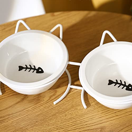  Cat Food Feeder Food Container Ornament Container Set Neck Raised Cat Bowl Double Dog Dish Dog Water Feeder Pet Feeder For Puppy Kitten (White) Rabbit Feeder Rabbit Feeder