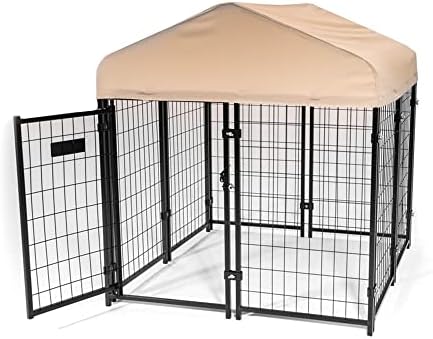  Lucky Dog 60544 Uptown Spacious 4' X 4' X 6' Heavy Duty Welded Wire Outdoor Dog Kennel With Water Resistant Cover, Black