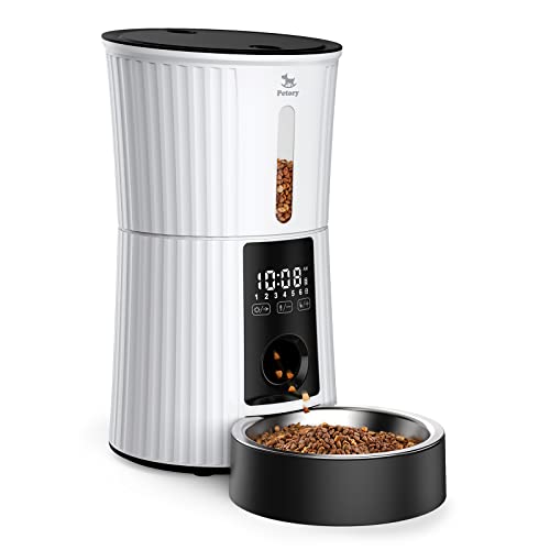  Petory Timed Automatic Cat Feeders - 4L Programable Dry Food Dispenser For Cats And Small Medium Dogs 6 Meals With Desiccant Bag Dual Power Supply 10S Voice Recorder