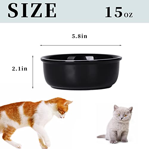  GDCZ Ceramics Raised Small Dog Or Cat Bowls For Pet Food 15 Ounces (Black)