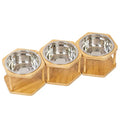  Lusifaco Set Of 3 Single Elevated Cat Bowls, Stainless Steel Raised Cat Food Water Bowl With Bamboo Stand, Pet Dishes Stand Feeder With Anti Slip Feet For Cats And Small Dogs, 13 Oz(Stainless Steel)