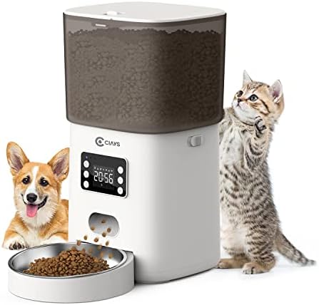  Ciays Automatic Cat Feeders, 4L Cat Food Dispenser Up To 20, 6 Meals Per Day, Pet Dry Food Dispenser For Small Medium Cats Dogs, Dual Power Supply & Voice Recorder, White