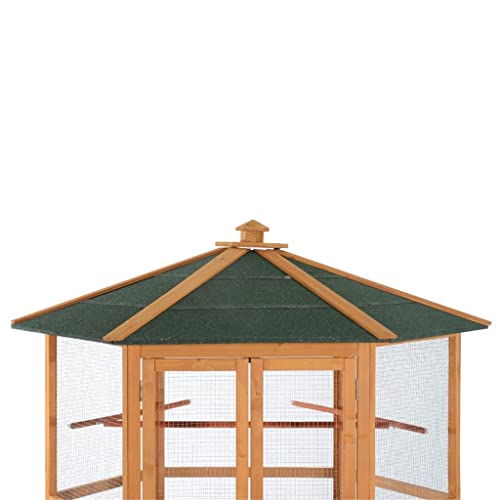  ACQUIRE Large Wooden Aviary Flight Bird Cage With Covered Roof Outdoor Wood Aviary Hexagonal Bird Cage