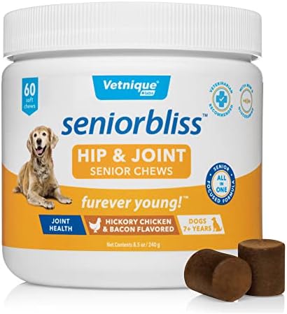  Vetnique Labs Seniorbliss Aging Dog (7+) Senior Dog Vitamins And Supplements, Supports Heart, Allergy, Arthritis, Skin And Coat - Furever Young (Probiotic Chew, 30ct)