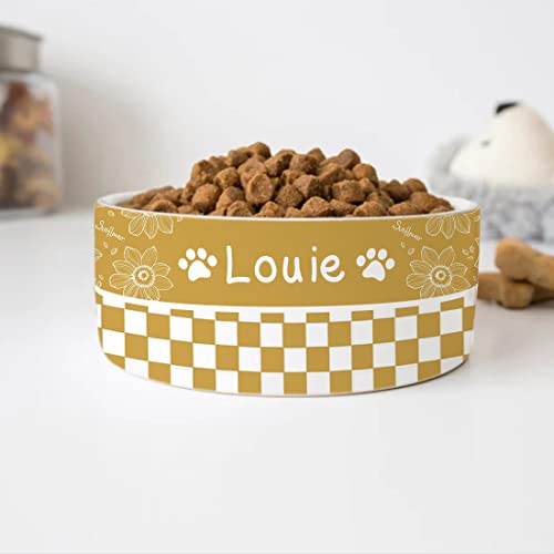 GENERIC Personalized Brown Checkered Pet Bowl, Dog Name Bowl, Cat Name Bowl, Gift For Pets, Ceramic Bowl Available In Two Sizes