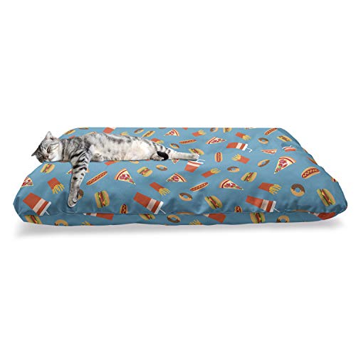  Ambesonne Food Pet Bed, Delicious Doodle Of Donuts Hot Dog Soda Cup Hamburger Fries And Pizza Slices, Chew Resistant Pad For Dogs And Cats Cushion With Removable Cover, 24" X 39", Sea Blue Multicolor