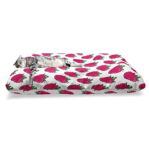  Ambesonne Fruit Pet Bed, Repetitive Raspberries Arranged On A Plain Background Organic Foods, Chew Resistant Pad For Dogs And Cats Cushion With Removable Cover, 24" X 39", Dark Pink Forest Green