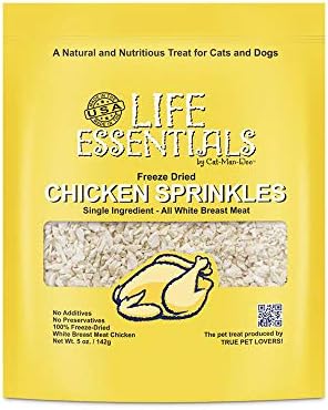  Cat-Man-Doo Life Essentials All Natural Freeze Dried Chicken Crushed Sprinkles Powder For Dogs & Cats - No Fillers, Preservatives, Or Additives - No Grain Tasty Treat -Made In USA (5 Oz Bag)