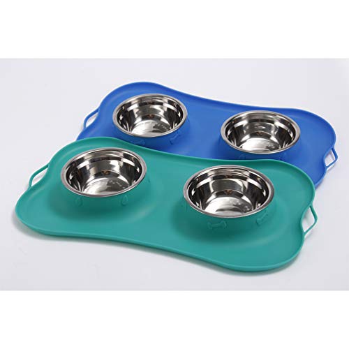  Balacoo Stainless Steel Dog Bowls Pet Bowl Silicon Dog Bowl Stainless Steel Double Bowls Anti Drinking Bowl Food Holder For Dog Cat Puppy Kitten (Blue) Moultrie Feeder Metal Dog Bowls