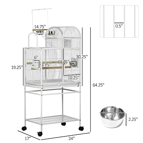  ACQUIRE 64" Bird Cage For Small To Medium Parrots, Cockatiels, Budgies, Lovebirds, With Rolling Stand