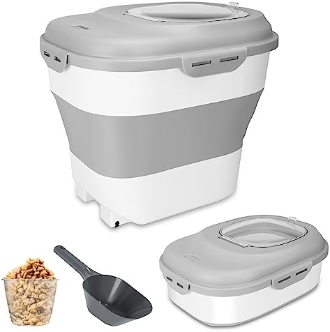  YECERCAN Dog Food Storage Container, Pet Food Container With Removable Sliding Lid, 10-13lb Collapsible Dog Food Bin With Scoop For Pets Food/Rice/Flour/Cereals Storage