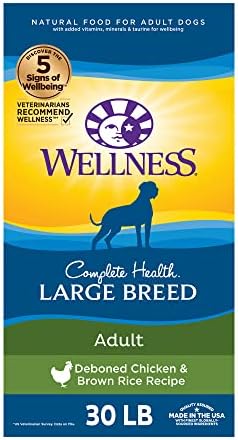  Wellness Complete Health Large Breed Dry Dog Puppy Food With Grains, Natural Ingredients, Made In USA With Real Meat (Puppy, Chicken, Salmon & Rice, 30-Pound Bag)