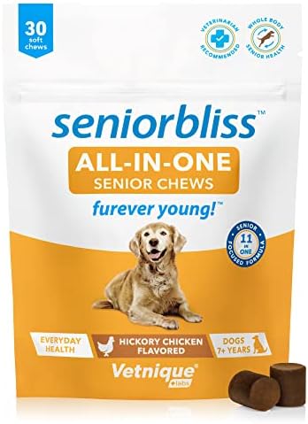  Vetnique Labs Seniorbliss Aging Dog (7+) Senior Dog Vitamins And Supplements, Supports Heart, Allergy, Arthritis, Skin And Coat - Furever Young (Probiotic Chew, 30ct)