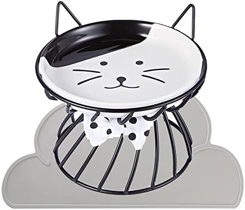  Shiningirl Raised Cat Food Bowls Ceramic Cat Bowl With Metal Stand Elevated Cat Feeding Bowl Cat Dish With Non-Slip Mat Pet Food Bowl For Cats And Small Dogs