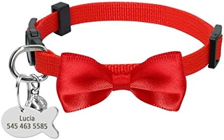  Breakaway Cat Dog Collar Quick Release Safety Kitten Cats Collar With Engraved Fish ID Tag Name Bowknot With Bell Hot Pink XS