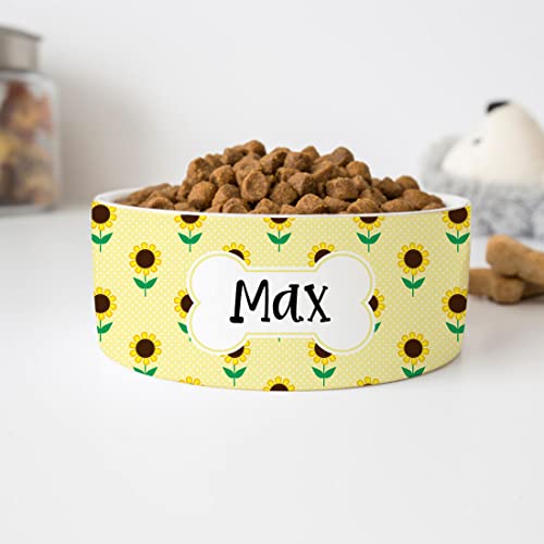 GENERIC Personalized Pet Bowl, Sunflowers Pattern Pet Bowl, Ceramic Food Bowl For Dog, Cat Drinking Bowl (Available 2 Sizes)