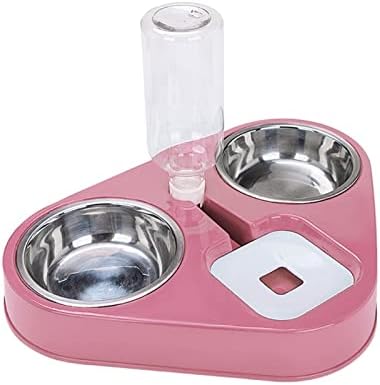  AYENCI Cat Automatic Water, Stainless Steel Dog Cat Feeder Food Bowl With 500ML Dog Water Bottle Automatic Drinking Feeder Cat Food Bowl Pet 3 Bowl (Color : Blue)