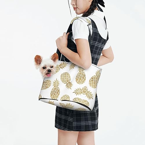  Mqgmz Golden Pineapple Background Print Pet Carrier Tote Bag With Pocket Safety - Amazing Design