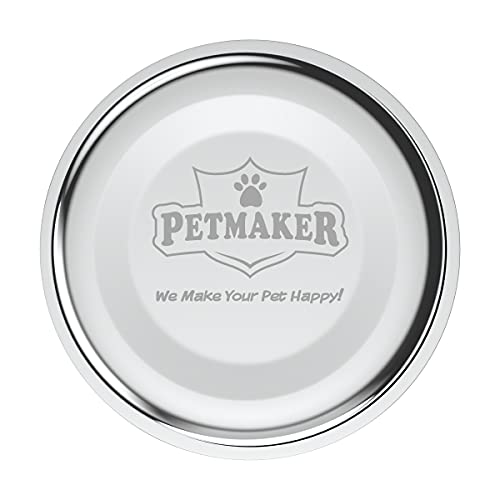  PETMAKER Stainless Steel Raised Food & Water Bowls With Decorative 6.5” Tall Stand For Dogs & Cats-2 Bowls, 40oz Each-Elevated Feeding Station,Silver