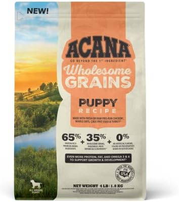  ACANA Wholesome Grains Dry Dog Food, Puppy Recipe, Real Chicken, Eggs And Turkey Dog Food Recipe, 11.5lb