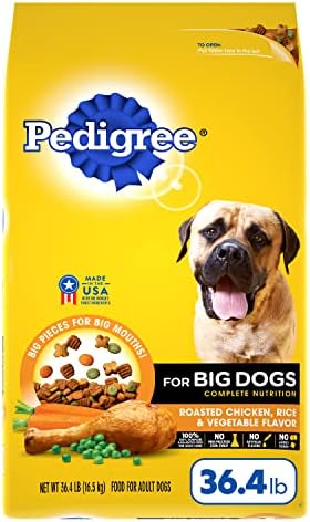  Pedigree For Big Dogs Adult Complete Nutrition Large Breed Dry Dog Food Roasted Chicken, Rice & Vegetable Flavor Dog Kibble, 16 Lb. Bag