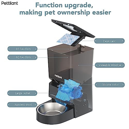  Pettliant Automatic Cat Feeders With 2 Food Compartments, 2.4G WiFi Automatic Dog Feeder With APP Control Customizable Feeding Schedules For 2 Different Food Types 1-10 Meals,Dog/Cat Food Dispenser-5L
