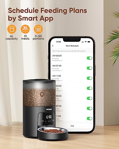  Molypet Automatic Cat Feeders - 5G WiFi Pet Feeder With APP Control, 4L Dry Food Dog Feeder With Low Food & Blockage Alarms, 1-10 Meals Per Day, Up To 10s Meal Call For Pets