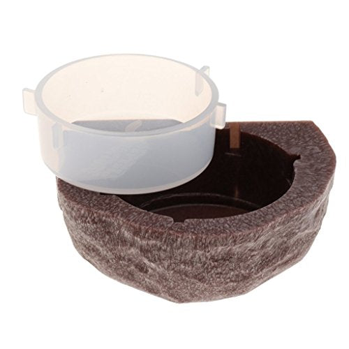  Inzopo Mini Magnet Feeding Ledge For Gecko Diet, Food Or Water & Plastic Cup Bowl - Brown Brown