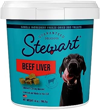  Stewart Freeze Dried Dog Treats, Beef Liver, Grain Free & Gluten Free, 21 Ounce Resealable Tub, Single Ingredient, Dog Training Treats
