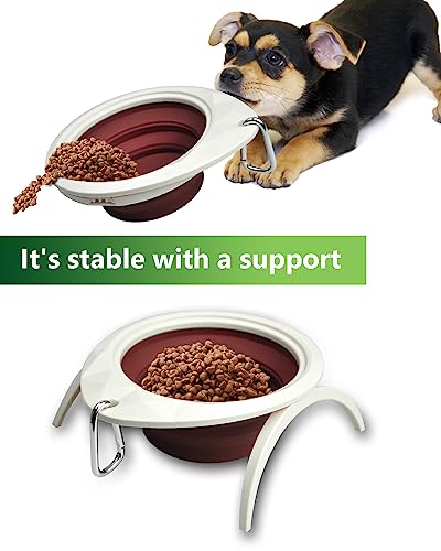  Collapsible Dog Bowl With Stand, Portable Foldable Food Dishes With Carabiner Clip, Pet Bowl With A Support, Travel Dog Cat Water Bowl (Pink)