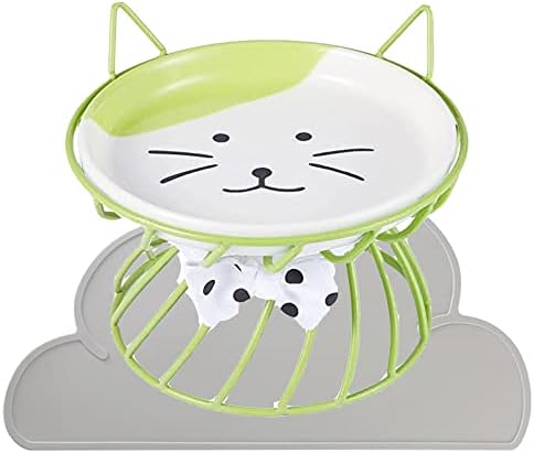 Shiningirl Raised Cat Food Bowls Ceramic Cat Bowl With Metal Stand Elevated Cat Feeding Bowl Cat Dish With Non-Slip Mat Pet Food Bowl For Cats And Small Dogs